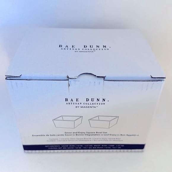 Rae Dunn Artisan Collection Savor and Enjoy Square Bowl Set - NWT - Picture 2 of 4